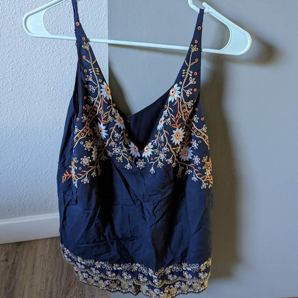 Floral, Navy Blue Medium Tank